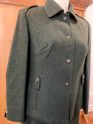 VTG Tofana Sport German Wool Bavarian Skirt-Suit, Wood Buttons Forest Green S/42 - Picture 14 of 23