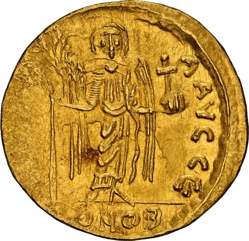 Maur. Tiberio, AD 582-602 IMPERIO BIZANTINO AV Solidus Ch AU 3/5 3/5 - Imagen 3 de 5