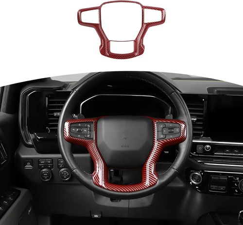 Red Carbon Fiber Interior Steering Wheel Panel Trim for Chevy Silverado 2019+ US - Picture 2 of 22