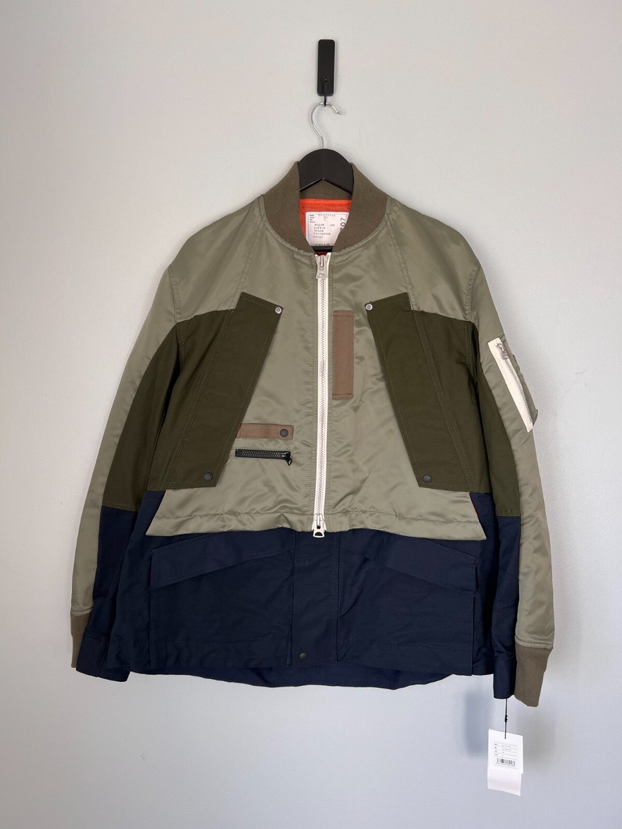 Sacai Nylon Twill Mix Blouson - Size 3 - Green Navy - NEW Sacai Nylon Twill Mix Blouson - Size 3 - Green Navy - NEW