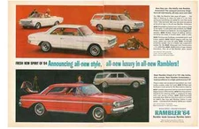 1964 AMC RAMBLER AMERICAN / CLASSIC / AMBASSADOR ~ ORIGINAL 2-PAGE PRINT AD