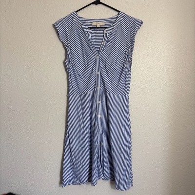 LOFT Women's Striped V-Neck Flutter Sleeve Button-Down Rayon Mini Dress Size 4