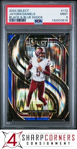 2024 PANINI SELECT BLACK & BLUE SHOCK PRIZM #112 JAYDEN DANIELS RC POP 6 PSA 9