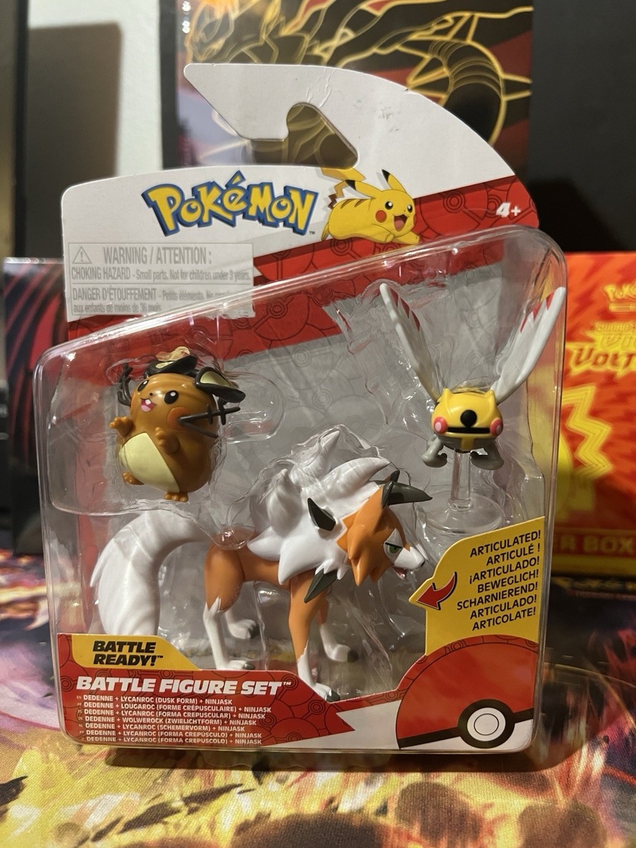 Pokemon Battle Figure Set of 3 Dedenne Lycanroc Dusk Form Ninjask