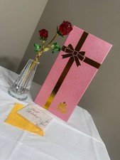 Crystal Red Rose in Glass Vase Figurine Romantic Gift for Her Anniversary Birthd