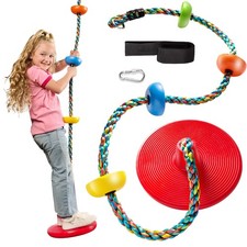Tree Swing for Kids - Single Disc Seat and Rainbow Climbing Rope Set w/Carabi...