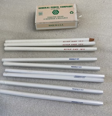 6 Semi-Hex White Colored Pencils General Pencil Company & 3 Round White Astrup