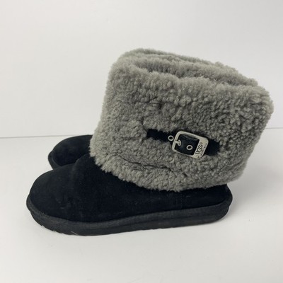 UGG Y2K Ellee schwarze Wildleder Schnalle Lammfell Slipper Stiefeletten UK 5,5