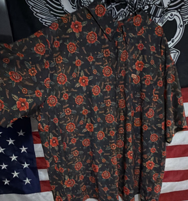 Dixxon Stay Gold 4X Floral Button-Up Shirt Short Sleeve Black Men