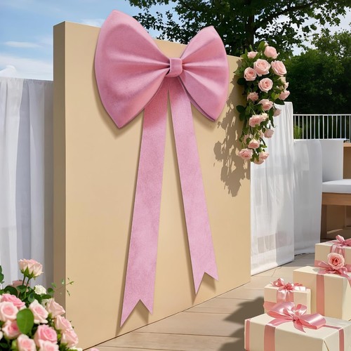 Coquette Pink Bow Birthday Decorations 25x61 Inch Big Wall Decor Backdrop Lar...