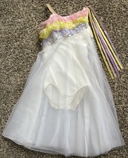 Curtain Call Costumes White Ballet Dance Dress Pink,Yellow,Purple Trim Chid Sz10