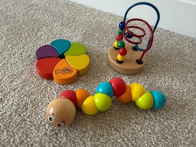 3 Goki Holzspielzeug Konvolut Kind Kleinkind Holz Fidget Raupe Mini Perlen Geschenk