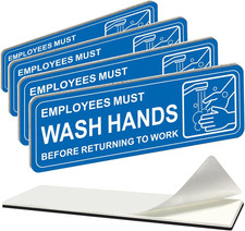  4 Pack Premium Self-Adhesive Employees Must Wash Hands Sign, 9" X 3" Durable A