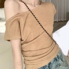 Pleated Sleeved Top One Shoulder Top Brand New For Summer Wear Polyester Fabric