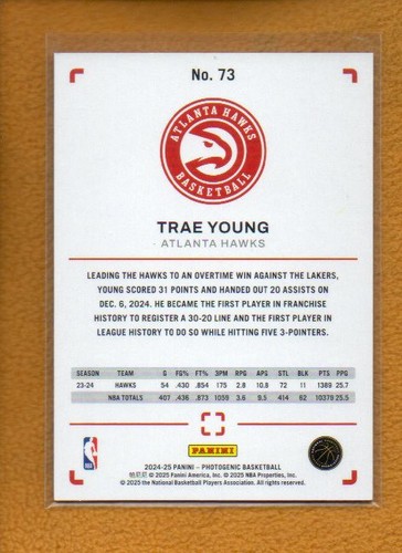 Trae Young 2024-25 Panini PhotoGenic Basketball Silver #73 /99 - Picture 2 of 2
