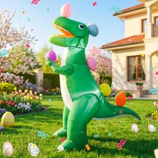4FT Easter Inflatable Dinosaur with Egg Decoration Build-in LED Blow Up Indoo...