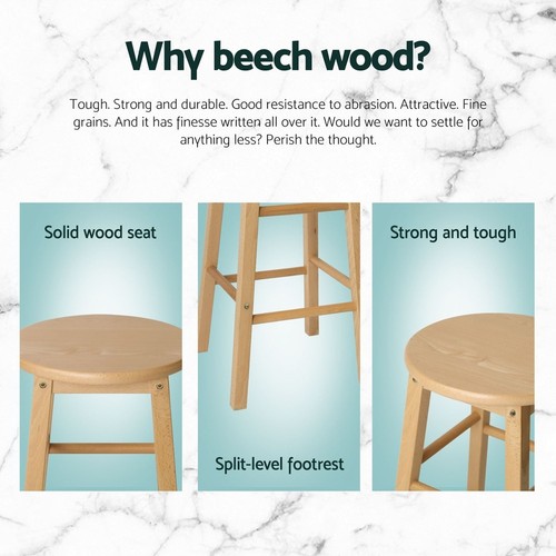 Artiss 4x Bar Stools Kitchen Dining Chairs Counter Round Stool Wooden Nature - Picture 5 of 8
