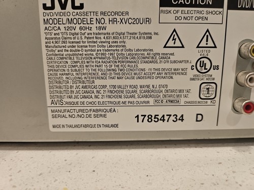 JVC HR-XVC20U(R) DVD VCR COMBO VHS PLAYER TESTED WORKS/AV CABLE/Original REMOTE! - Picture 15 of 22