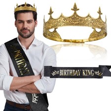 Birthday Decorations Set - King Crown, Sash, and Happy Birthday Accessories f...
