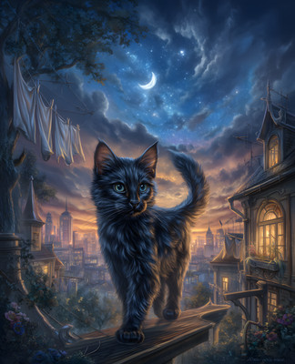 8x10 Cat On Ledge In City Art Print Wall Decor - 591382058