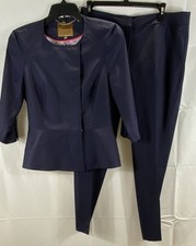 Ted Baker Women's Zivia Navy Blue Peplum Pant Suit Set Jacket 2 Pants 3