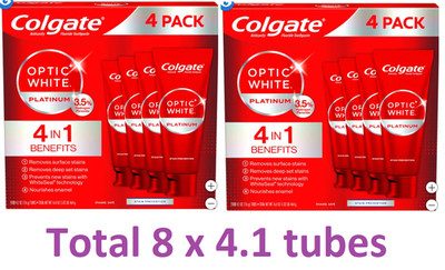 8 - PACK Colgate Optic White Platinum Teeth Whitening Toothpaste, 4.1 oz
