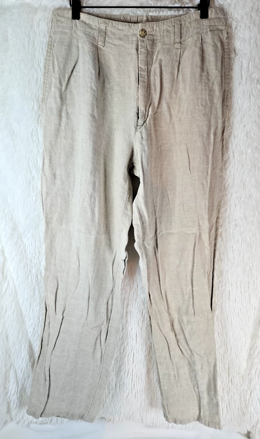 GEOFFREY BEENE MENS Linen Pants 32X31 TAN TROUSERS NICE CONDITION
