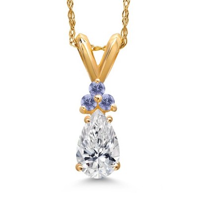 0.58 Ct DEF Lab Grown Diamond Blue Iolite 14K Yellow Gold Pendant with Chain