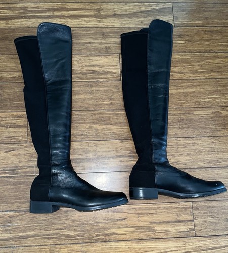 Bota elástica por encima de la rodilla Stuart Weitzman 5050 de cuero negro - 9M - Imagen 2 de 6