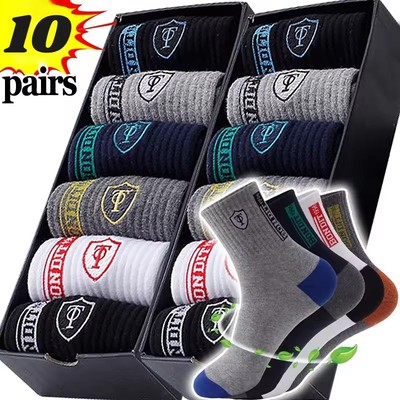 10 Paar sportliche Crew-Socken für Herren Polyester Sport atmungsaktiv gepolsterte Passform