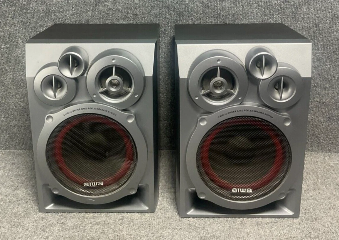 Aiwa Speakers Pair SX-ND30 3-Way 4-Driver Bass Reflex Audio System