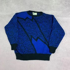 Vintage Knitted Jumper Abstract Patterned Grandad Knit Sweater Men's M