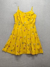 Old Navy Women Dress L Mustard Yellow Floral Fit & Flare Side Zip Straps Casual