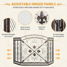 Fire Screen Guard 3-Panel Fireplace Screen for Fireplace Gate Mesh Cover Fence