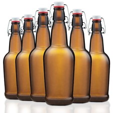Swing Top Glass Bottles, 6 Pack Flip Beer Bottles with 3"x9.5", Amber