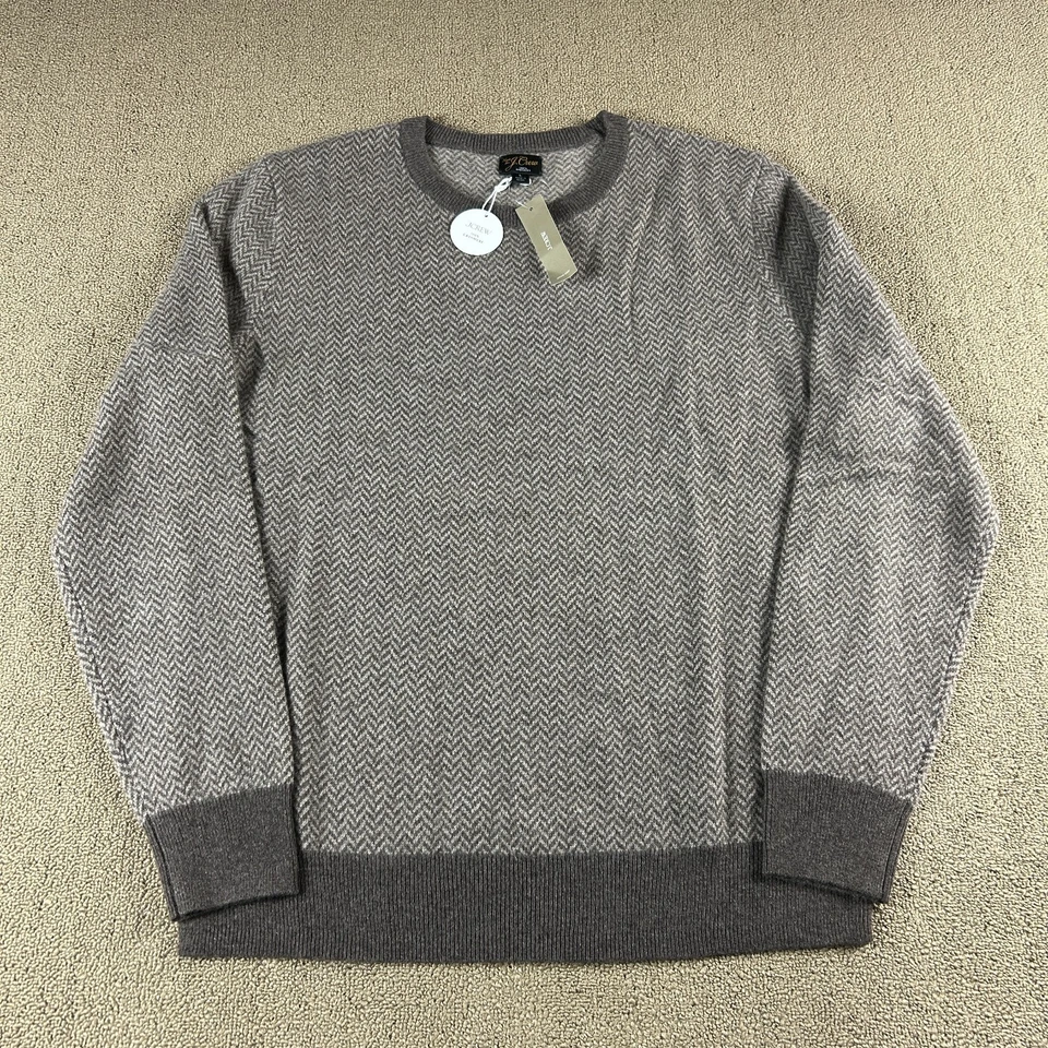 J.Crew Men's 100% Cashmere Sweater Brown Herringbone Jaquard Sz L NWT MSRP $178 - Image 2 of 4