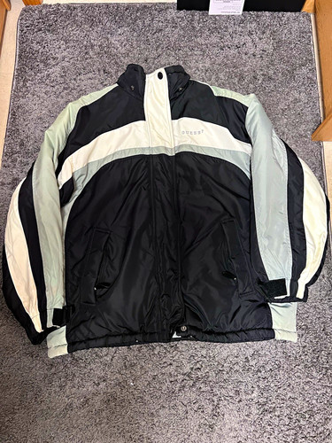 Guess, Vintage GUESS Men’s Colorblock Puffer Jacket Full Zip Black/White/Gray M