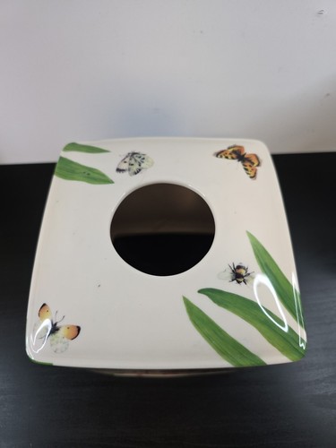 Spode Floral Haven Tissue Holder Box Cover Square Sunflower Butterflies Bees - Picture 2 of 4