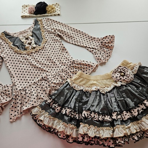 Mustard Pie Set Youth Girl 5 Polka Dot Shabby Chic Ruffle Puffy Tiered Skirt - Picture 13 of 22