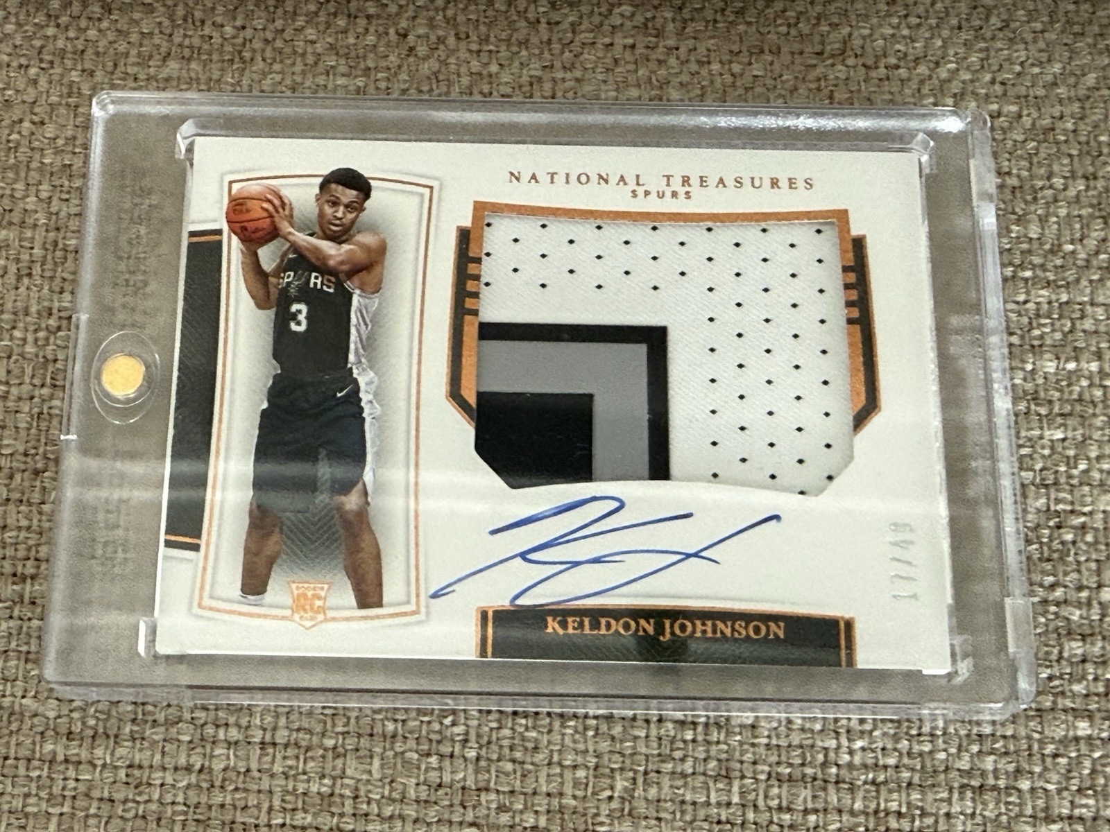 2019-20 Panini National Treasures Keldon Johnson Rookie Patch Auto RPA Card /49 view 8