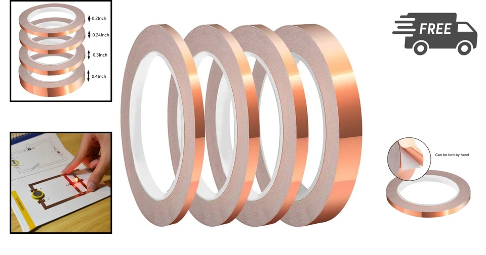 Copper Tape 4 Pack Conductive Adhesive Electrical Grounding Crafts DIY - Image 2 of 4