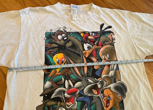 VTG 1996 Looney Tunes Portrait White Shirt Size Large 90s Jerry Leigh Art Worn - Picture 11 of 22