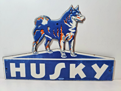 #ad Vintage HUSKY Gasoline Motor Oils Porcelain Enamel Sign 12quot; x 8quot; Inch $105.00
