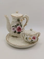 Vintage Miniature Tea Set - Includes Tray, Teapot, and Sugar Bowl -Made in China