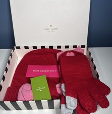 Kate Spade New York Red/Pink Beanie Gloves Set Women s One Size NWT