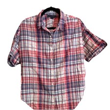 Tommy Hilfiger Men's Short Sleeve Plaid Button-Up Shirt Red Blue White M