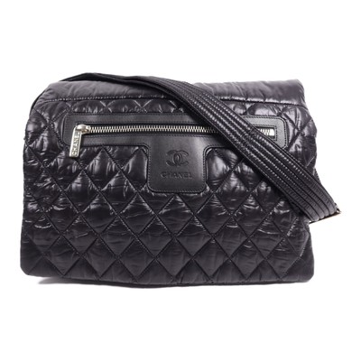 CHANEL CC SHW Coco Cocoon Messenger Shoulder Bag Nylon Black