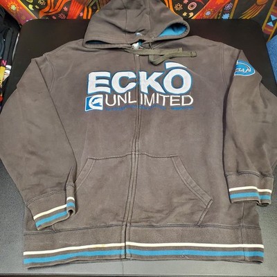 Ecko Unltd Hoodie Zip Up Gray & Blue Sweatshirt Y2K Grunge Skater Sz 2XL 26x28