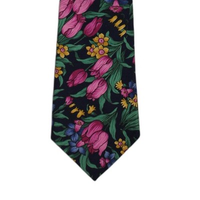 ROHDE ROYCE Cotton Tie Midnight Blue Green Spring Floral Mens Necktie