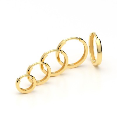 Solid Yellow Gold Huggie Hoop Earrings Minimalist Hinged Huggies for Every Day